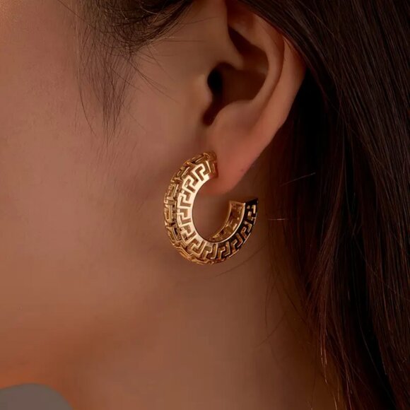 14K Gold Womens Geometric Chunky Semi Hoop Earrings Ladies 14 K Silver Jewelry - Picture 3 of 6